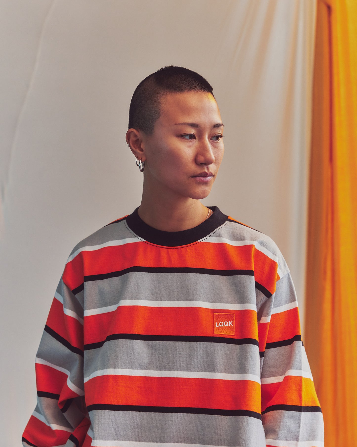 LQQKSTUDIO|L/S RUGBY WEIGHT BORDER TEE BOX LOGO|ORANGE