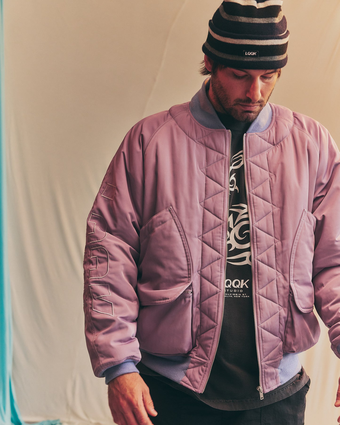 LQQKSTUDIO|LINER JACKET|PINK GRAY