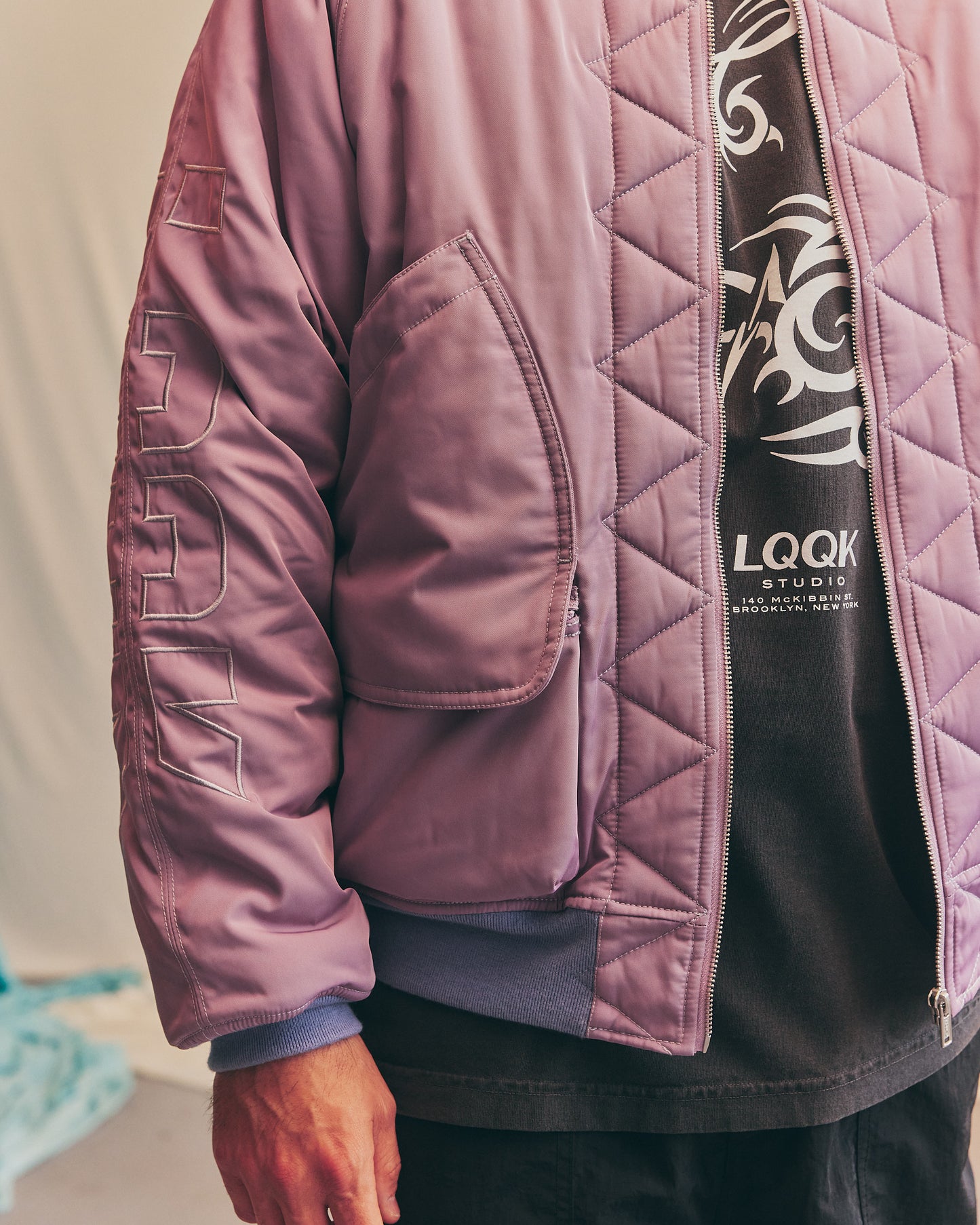 LQQKSTUDIO|LINER JACKET|PINK GRAY