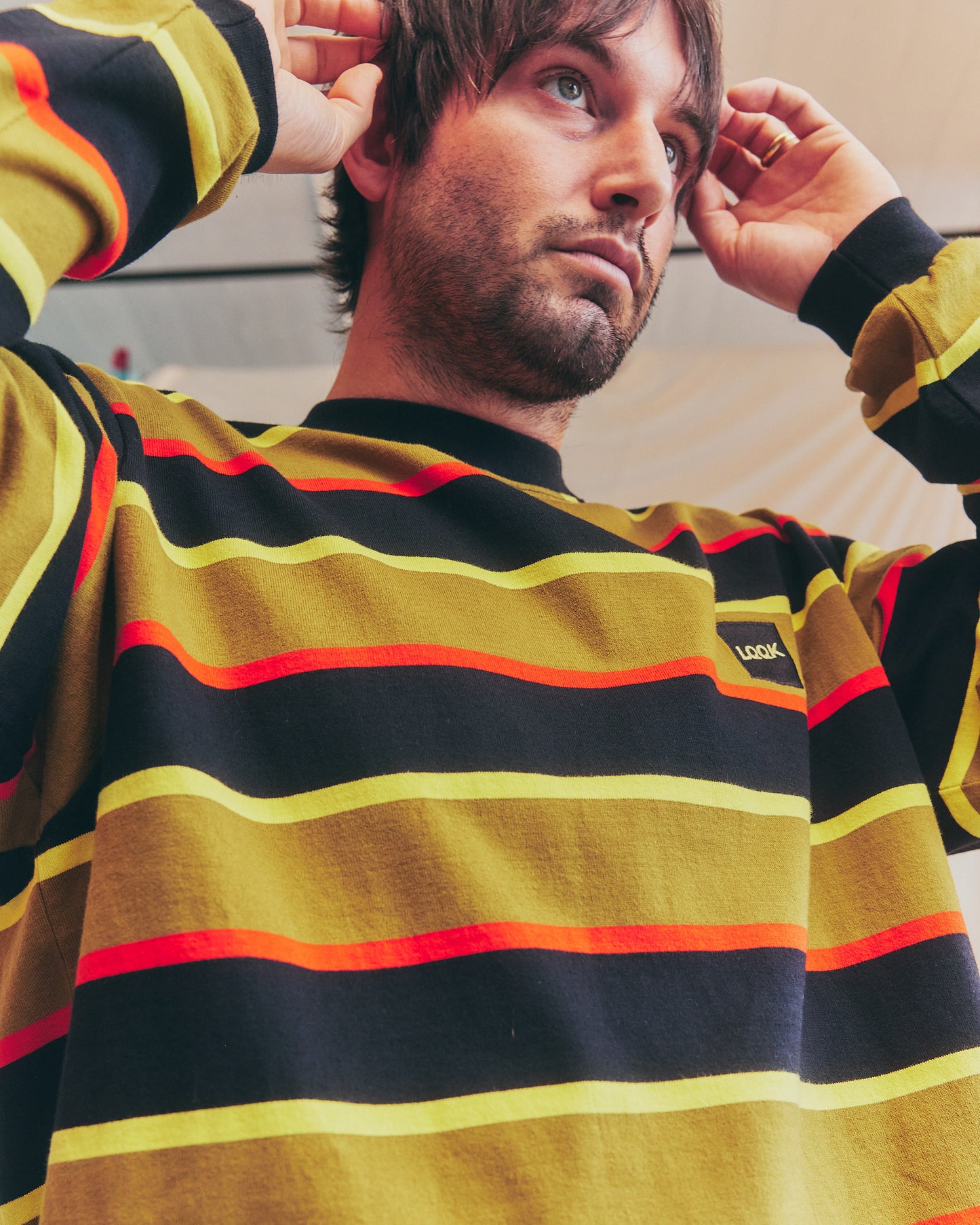 LQQKSTUDIO|L/S RUGBY WEIGHT BORDER TEE BOX LOGO|OLIVE