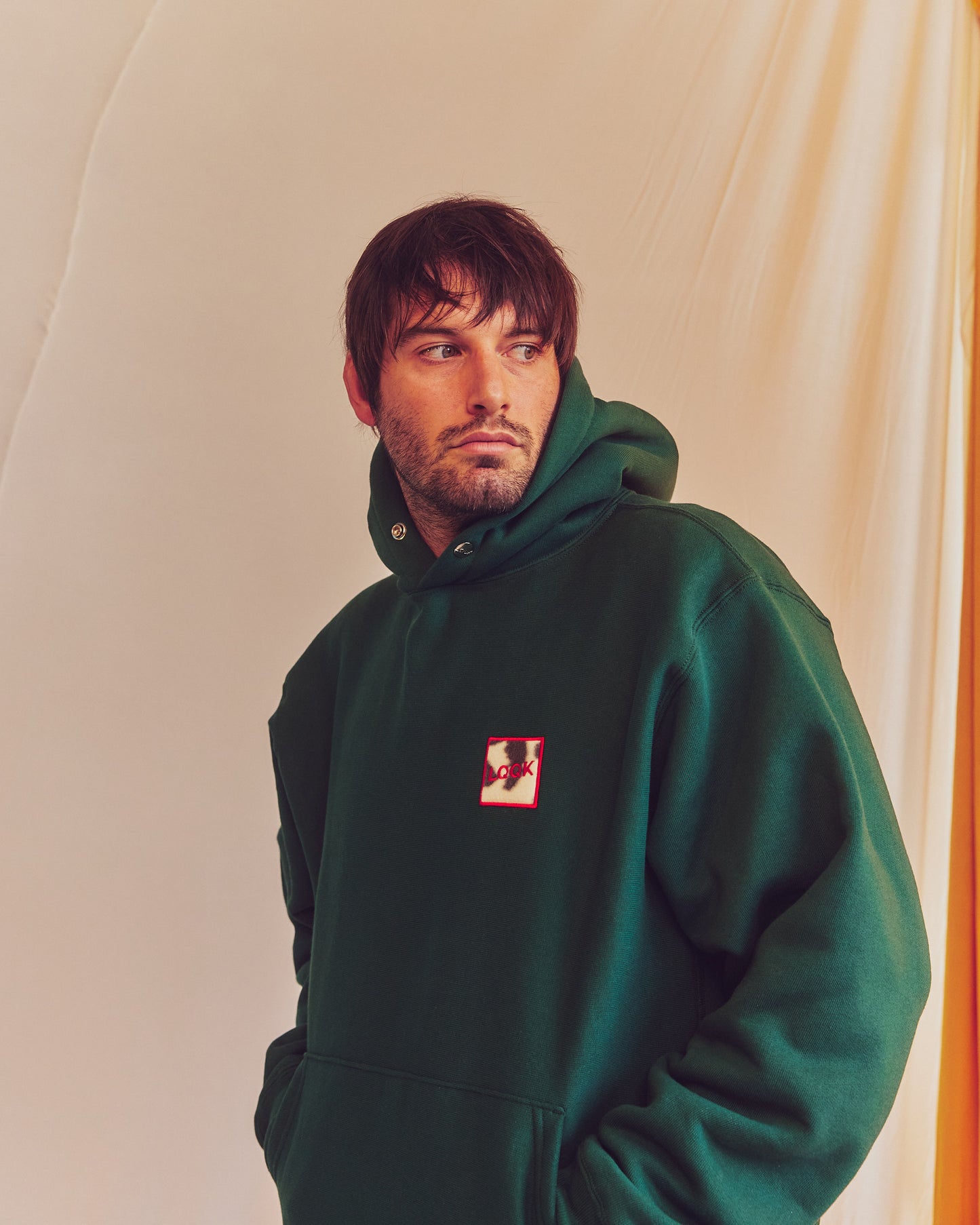 LQQKSTUDIO|SIGNATURE SNAP FLEECE HOODIE|FOREST GREEN