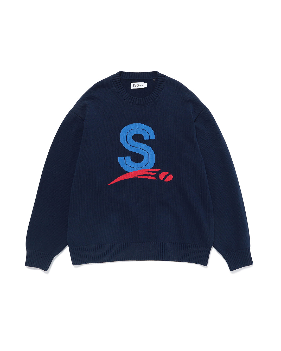 Setinn ネイビー ロゴ入り セーター SETINN｜Capital Crew Knit｜NAVY – Origin Store