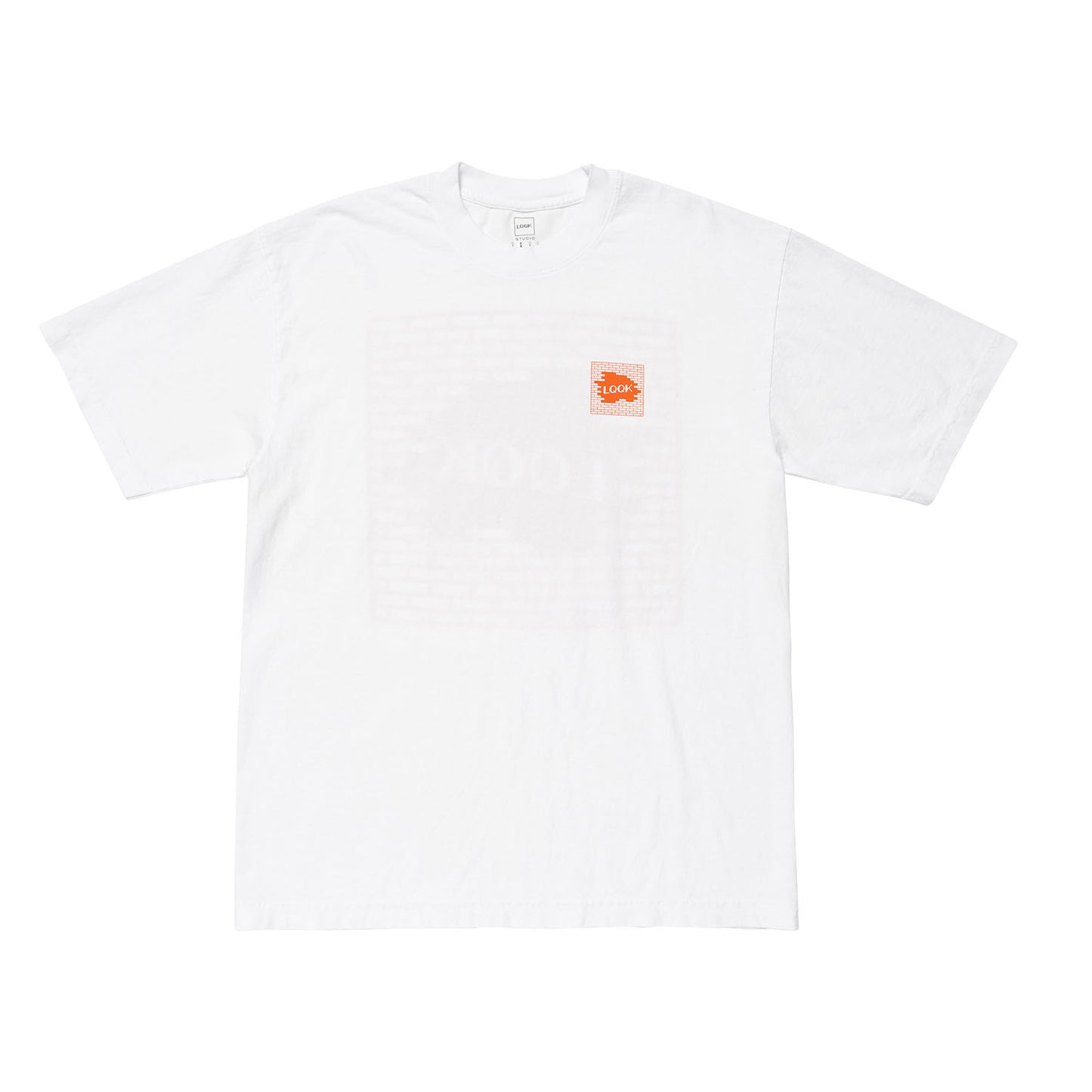 LQQKSTUDIO|Brick Logo TEE|WHITE/ORANGE