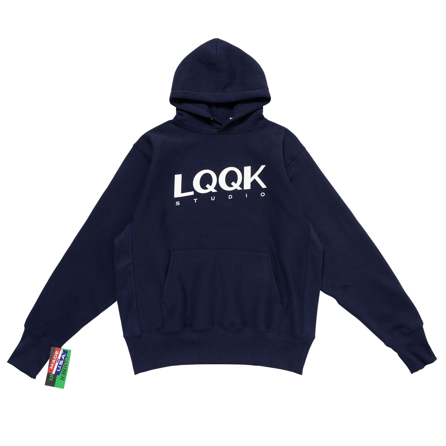LQQKSTUDIO|SIGNATURE SNAP FLEECE HOODIE|NAVY