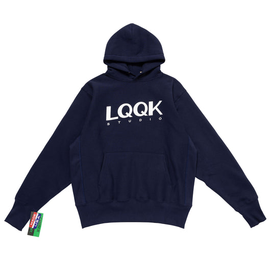 LQQKSTUDIO|SIGNATURE SNAP FLEECE HOODIE|NAVY