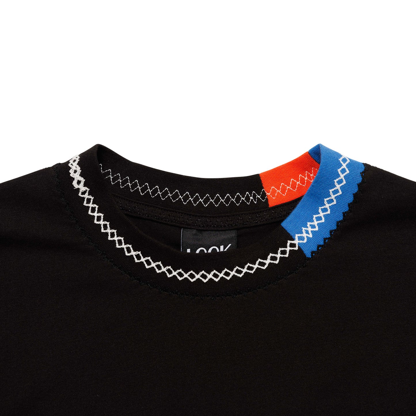 LQQKSTUDIO|BORDER STITCH TEE|BLACK BLUE ORANGE