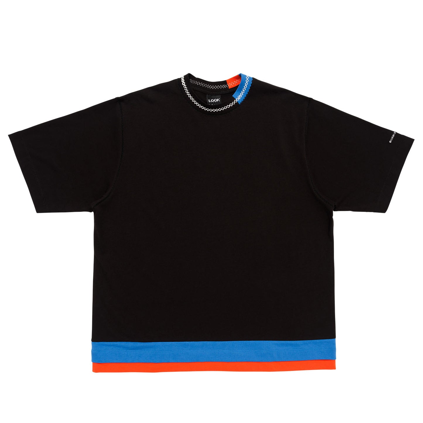 LQQKSTUDIO|BORDER STITCH TEE|BLACK BLUE ORANGE