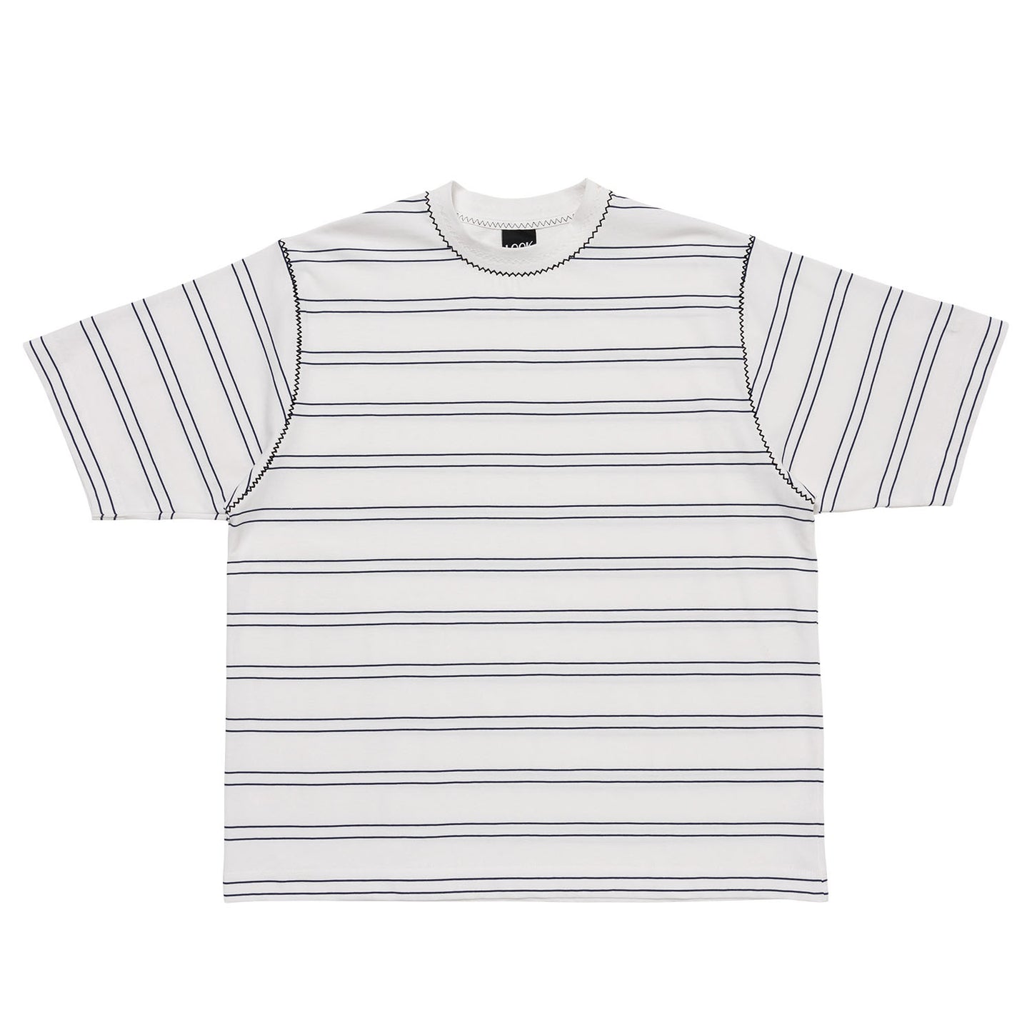 LQQKSTUDIO|BORDER STITCH TEE|WHITE-NAVY