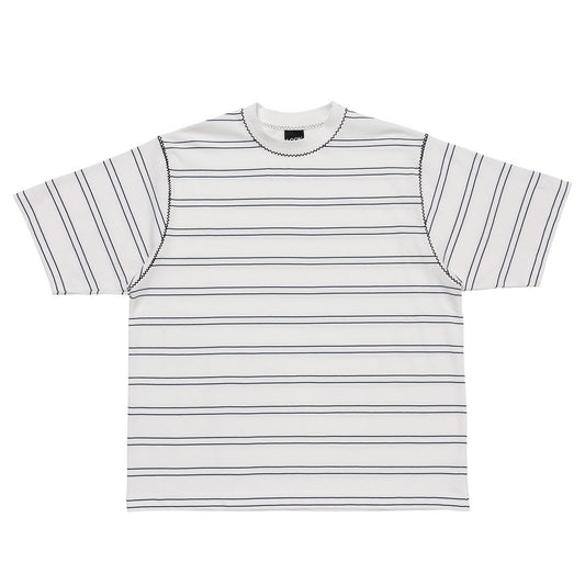 LQQKSTUDIO|BORDER STITCH TEE|WHITE-NAVY