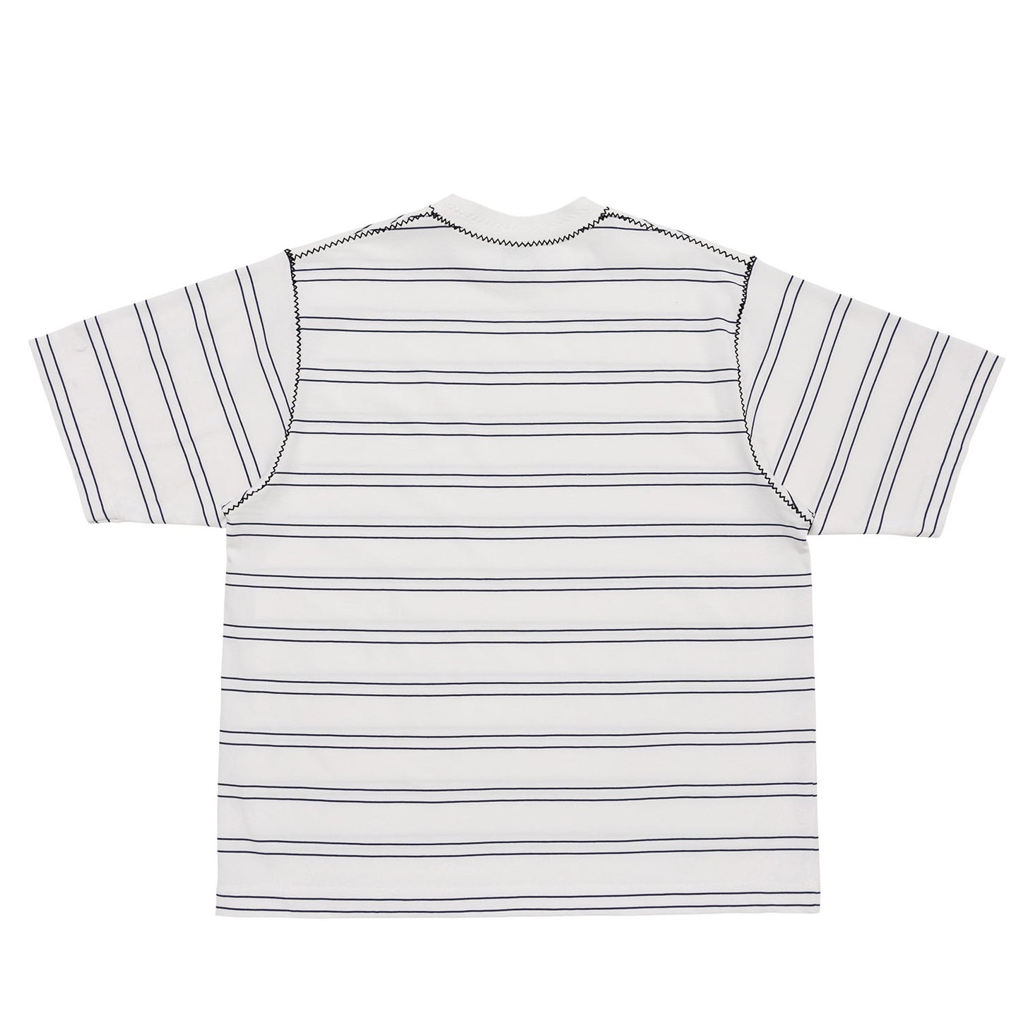 LQQKSTUDIO|BORDER STITCH TEE|WHITE-NAVY