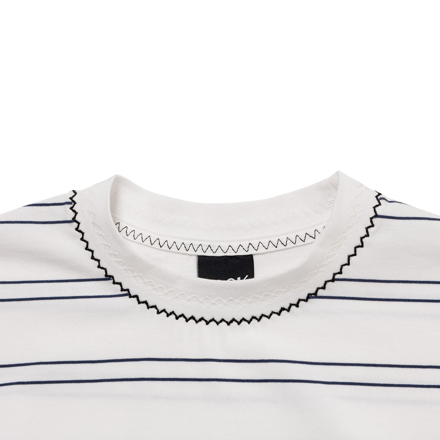 LQQKSTUDIO|BORDER STITCH TEE|WHITE-NAVY