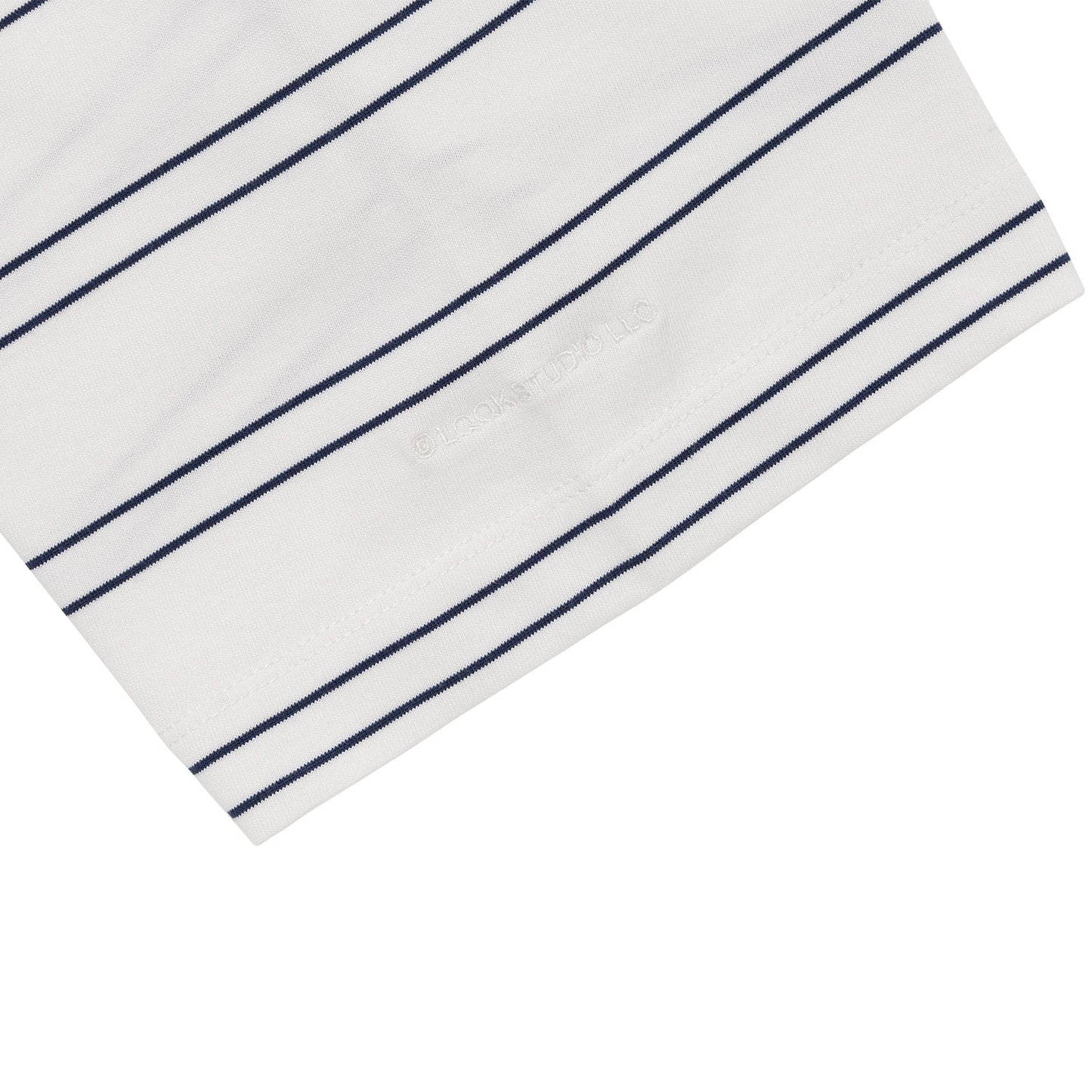 LQQKSTUDIO|BORDER STITCH TEE|WHITE-NAVY