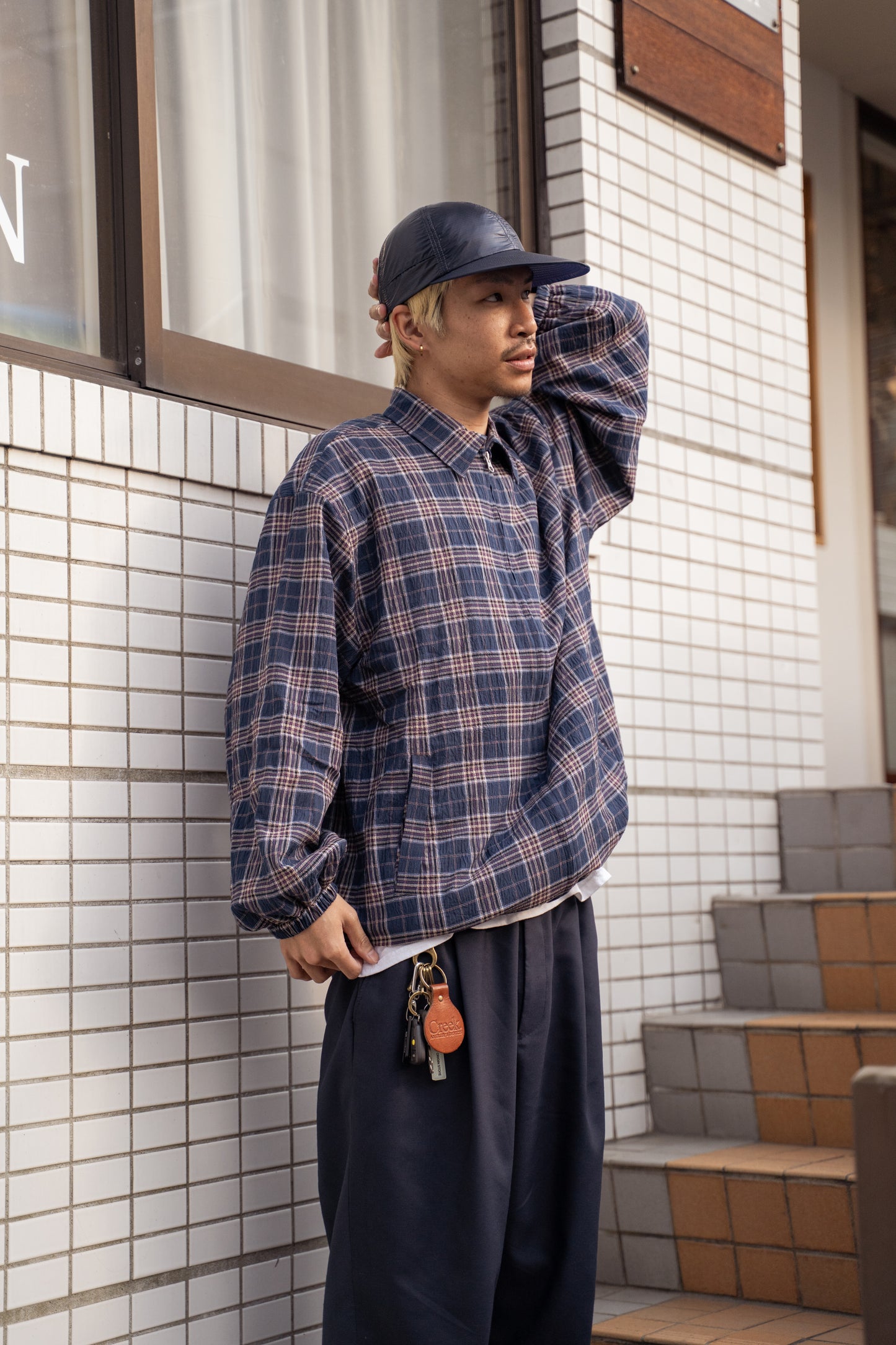 THINKTHING|Plaid Light Zip Jacket|NAVY CHECK