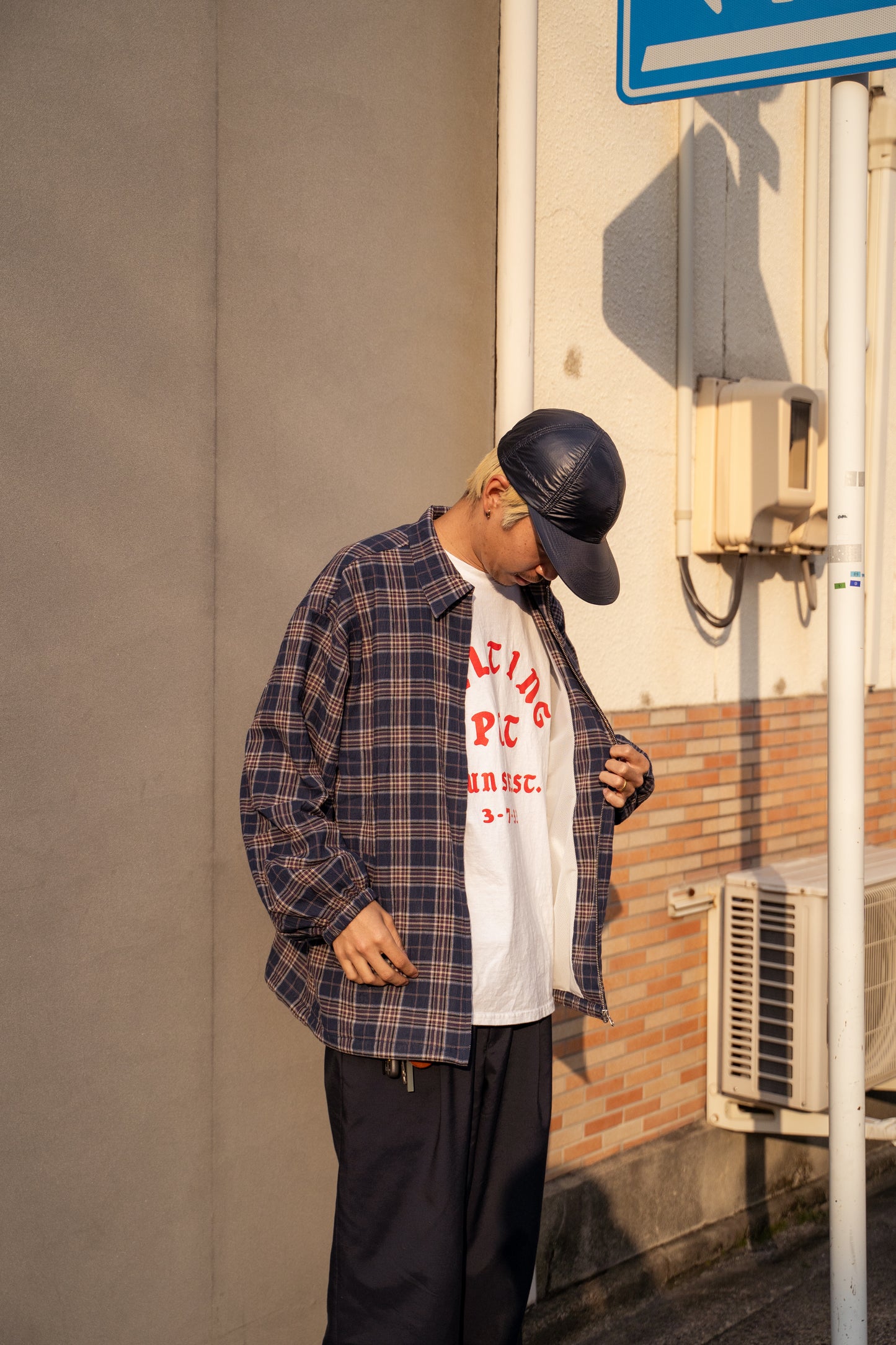 THINKTHING|Plaid Light Zip Jacket|NAVY CHECK