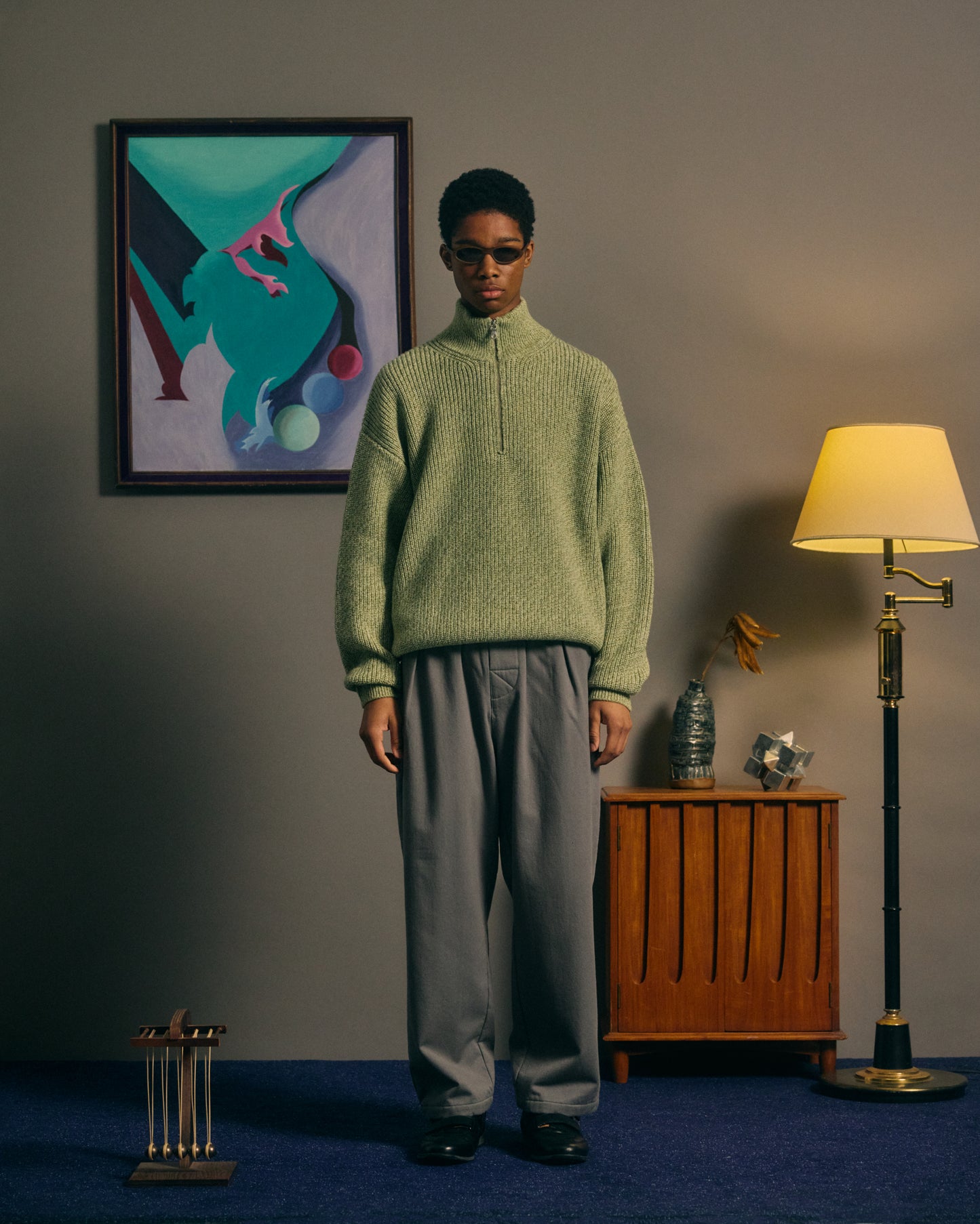 COMFORTABLE REASON|Harf Zip Knit |LIME