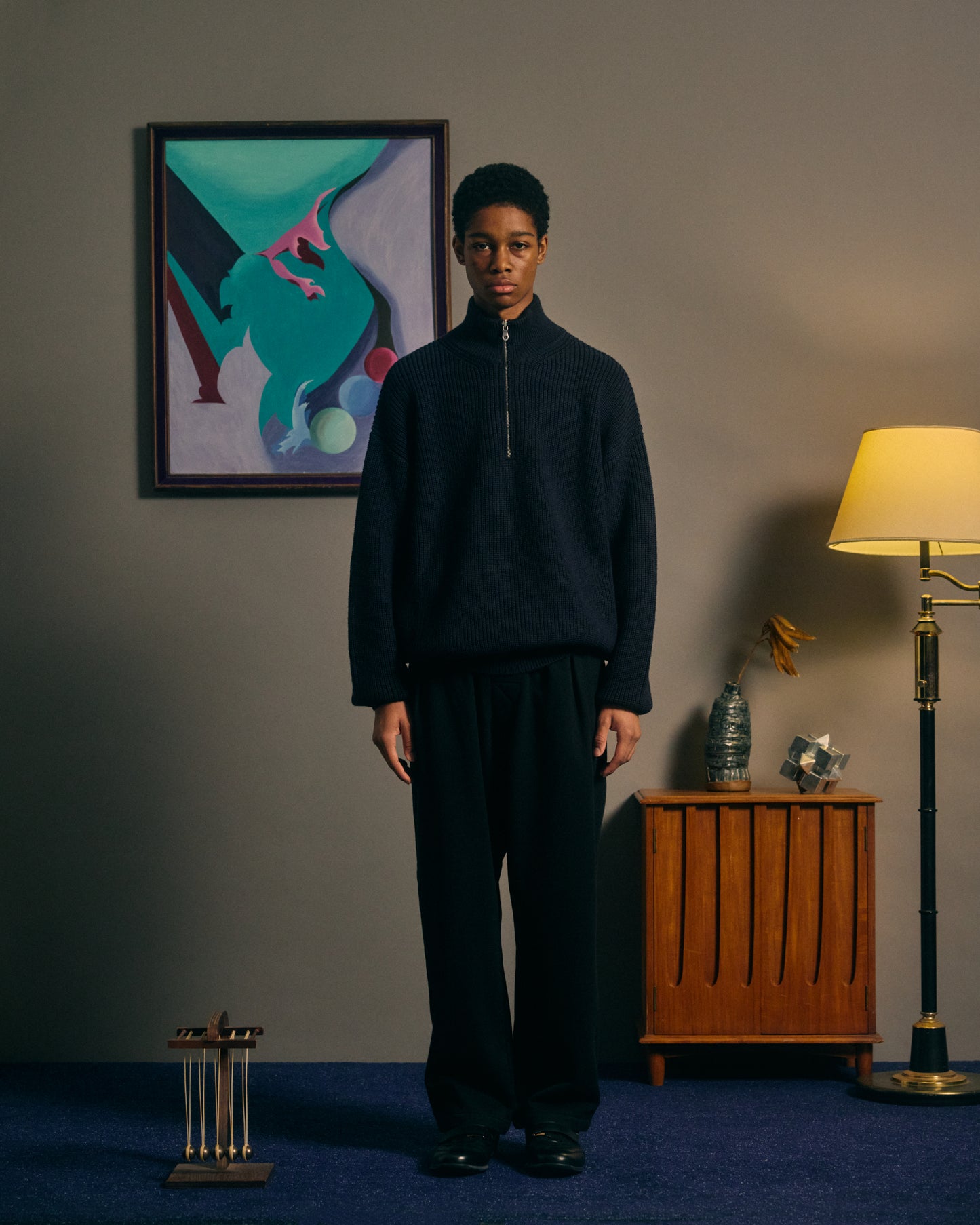 COMFORTABLE REASON|Harf Zip Knit |NAVY