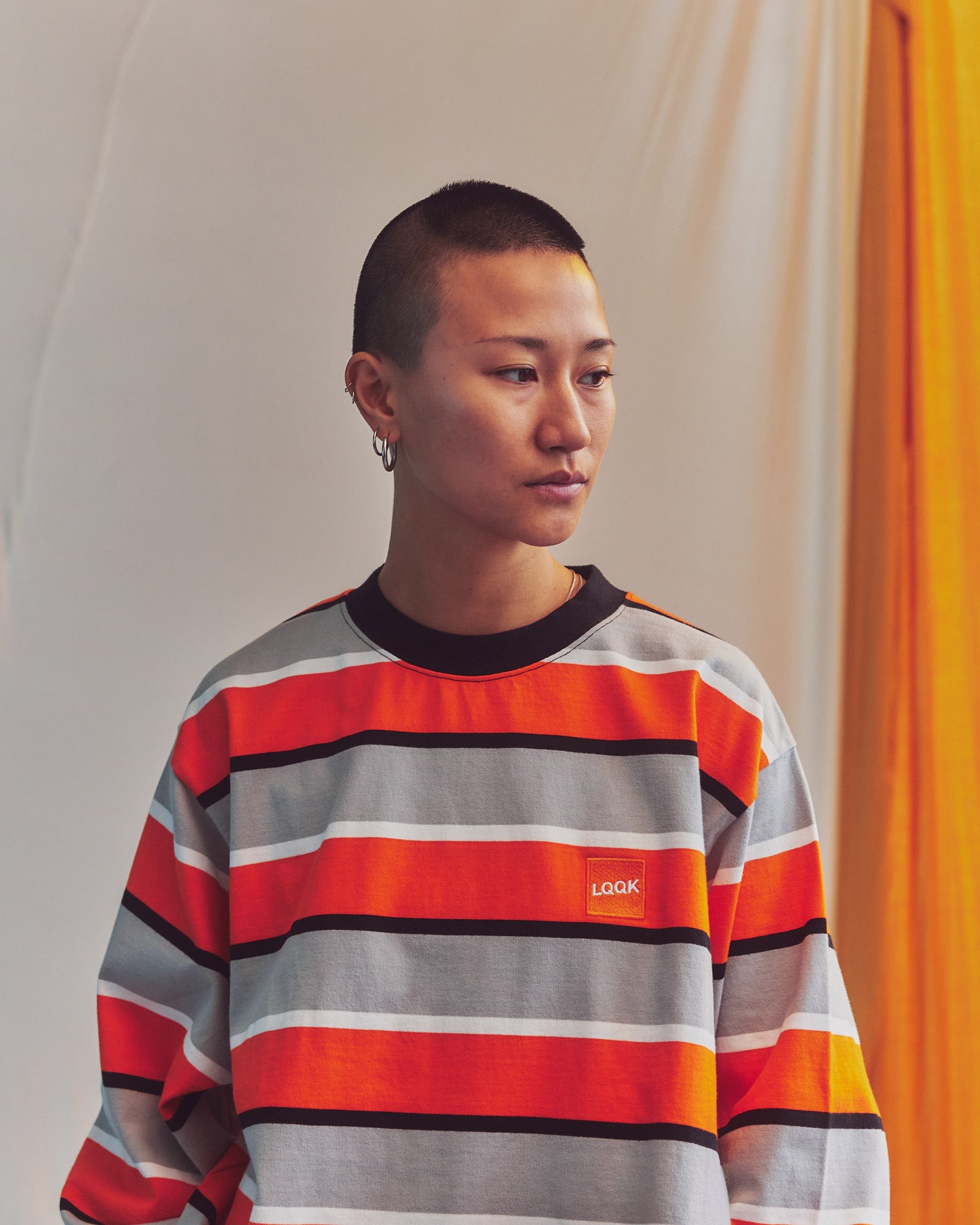 LQQKSTUDIO｜L/S RUGBY WEIGHT BORDER TEE BOX LOGO｜ORANGE