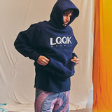 LQQKSTUDIO｜SIGNATURE SNAP FLEECE HOODIE｜NAVY