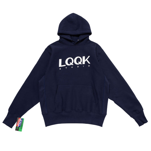 LQQKSTUDIO｜SIGNATURE SNAP FLEECE HOODIE｜NAVY