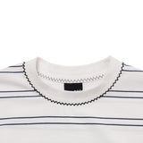 LQQKSTUDIO｜BORDER STITCH TEE｜WHITE-NAVY