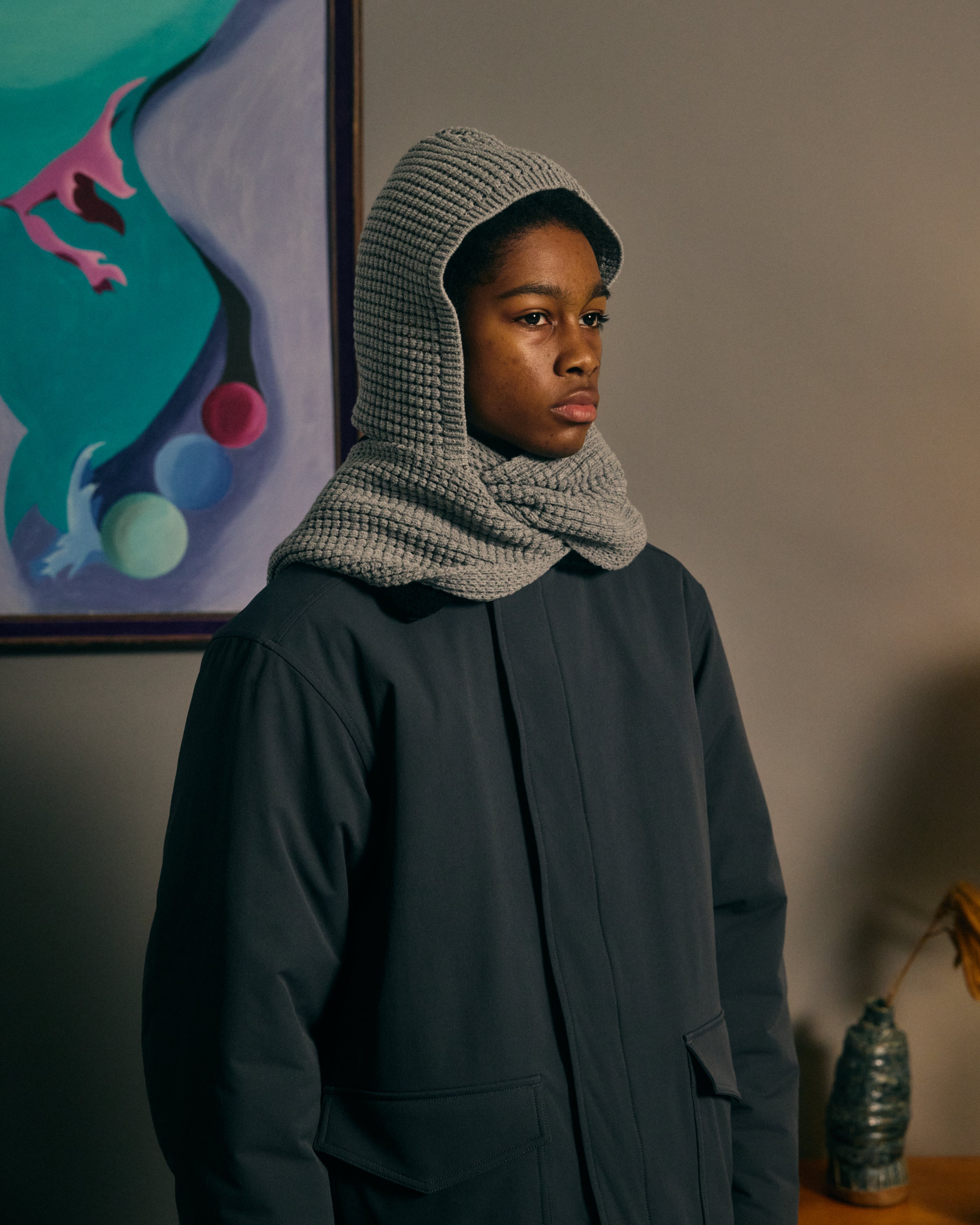 小物 WAFFLE HOOD SCARF CHARCOAL COMFORTABLE REASON｜Waffle Hood Scarf – Origin Store