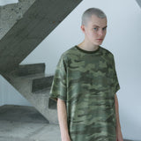 COMFORTABLE REASON｜Pigment Dyed Melt Camo Tee｜OLIVE