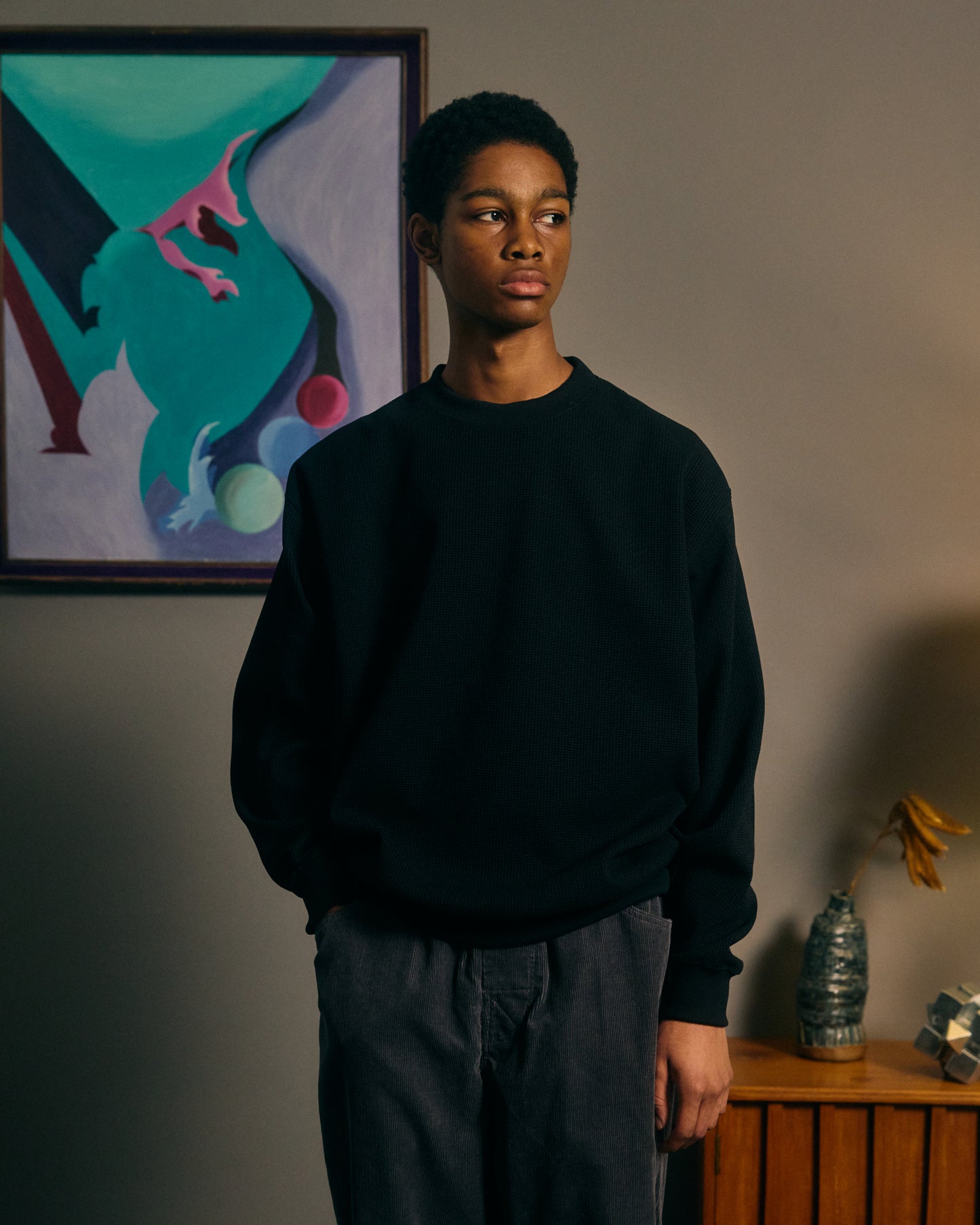 COMFORTABLE REASON｜Poly Waffle Sweat ｜BLACK