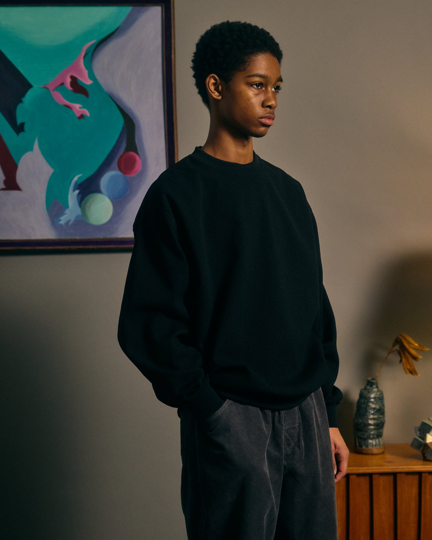 COMFORTABLE REASON｜Poly Waffle Sweat ｜BLACK